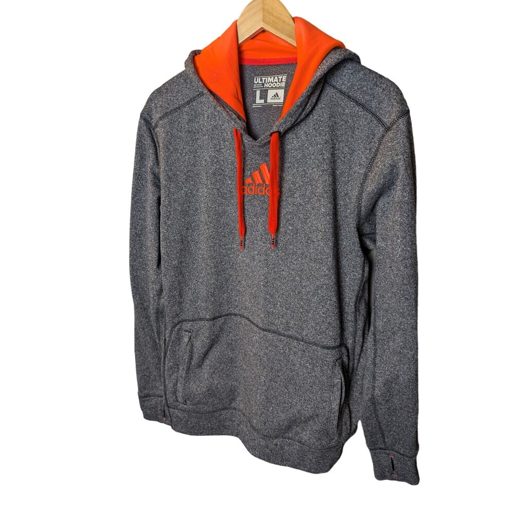 Adidas Ultimate Hoodie Grey Gray Orange Fleece Jacket Sweatshirt Y2K Sports L